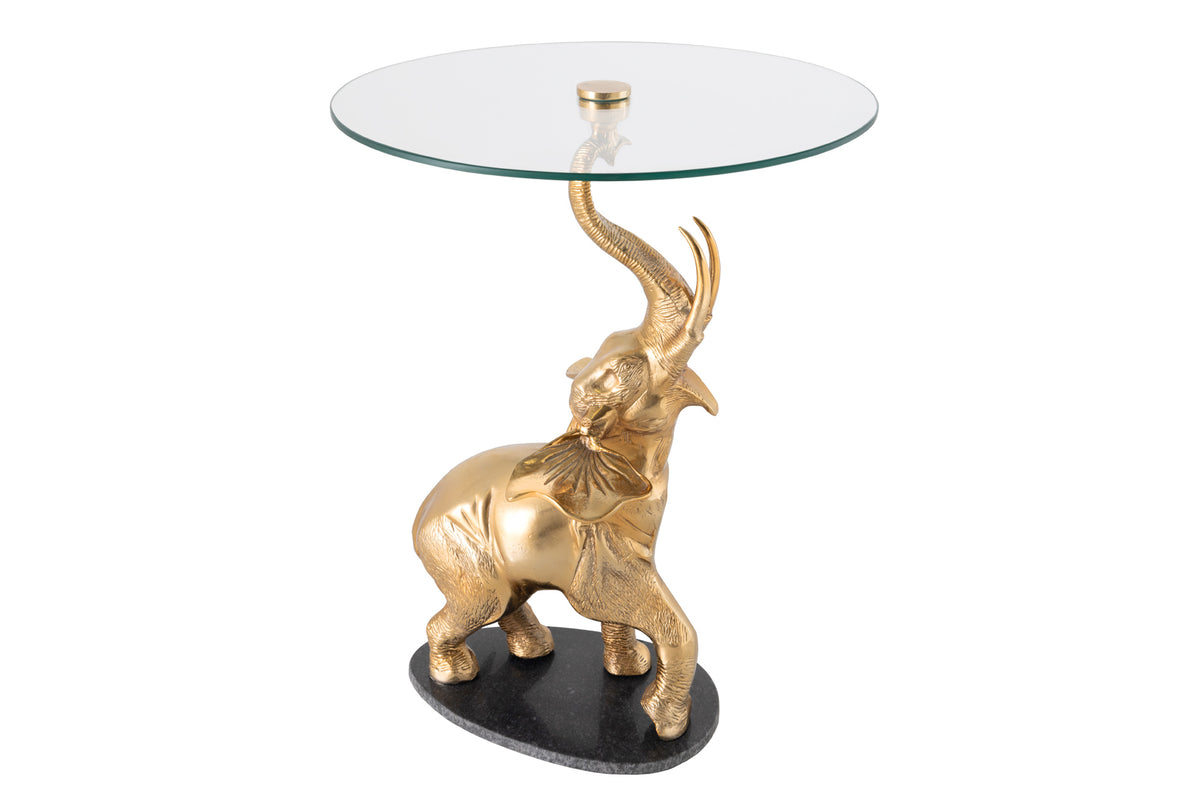Runder Beistelltisch ELEPHANT 80cm Metall Glas Marmor Skulptur handmade