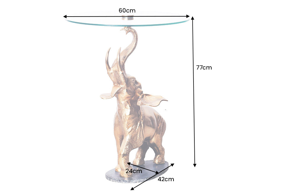 Runder Beistelltisch ELEPHANT 80cm Metall Glas Marmor Skulptur handmade