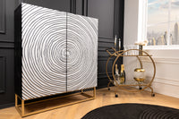 Massivholz Highboard ZEN CIRCLES 120cm weiß schwarz Mangoholz 3D-Design Metall gold