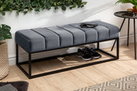 Moderne Sitzbank PETIT BEAUTÉ 110cm silbergrau Samt schwarzes Gestell