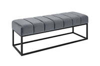 Moderne Sitzbank PETIT BEAUTÉ 110cm silbergrau Samt schwarzes Gestell