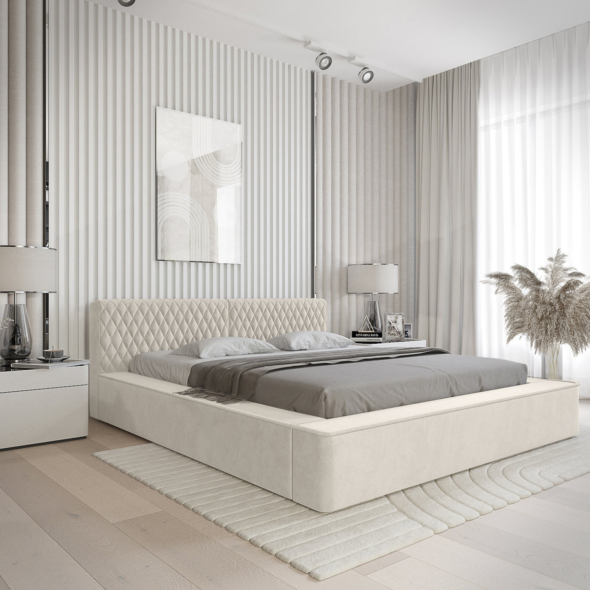 Designer Polsterbett Azzuro mit Stauraum