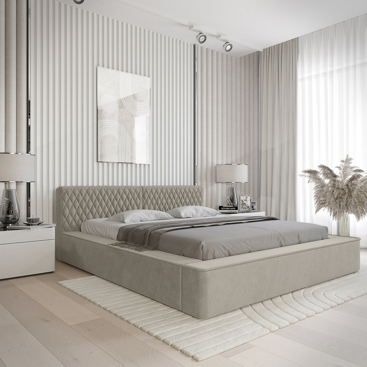 Designer Polsterbett Azzuro mit Stauraum