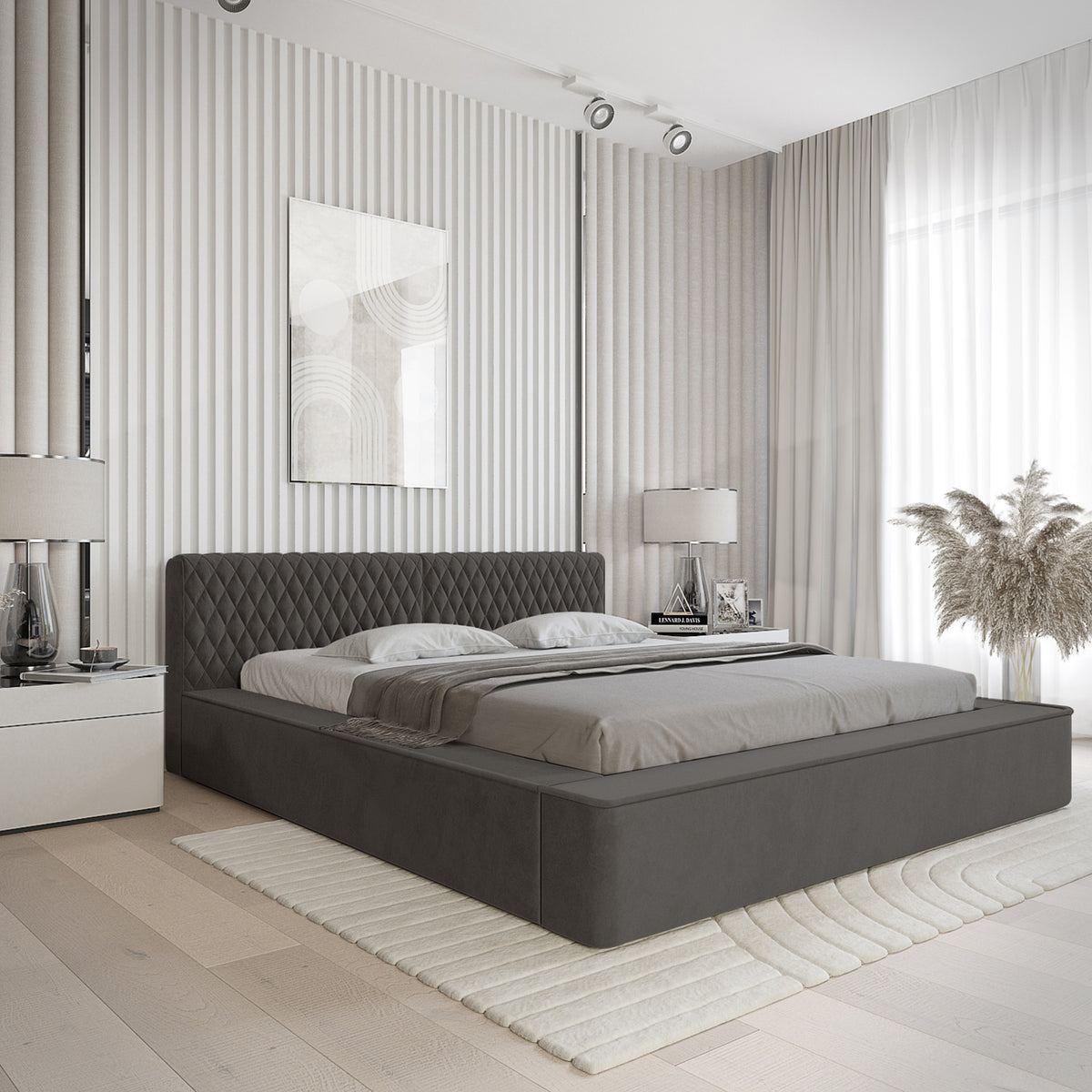 Designer Polsterbett Azzuro mit Stauraum