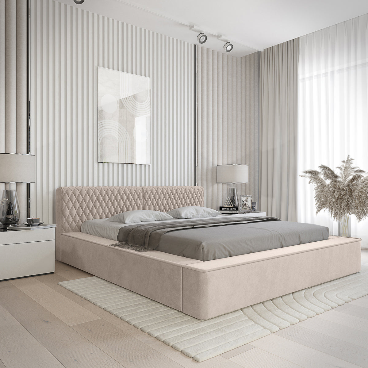 Designer Polsterbett Azzuro mit Stauraum
