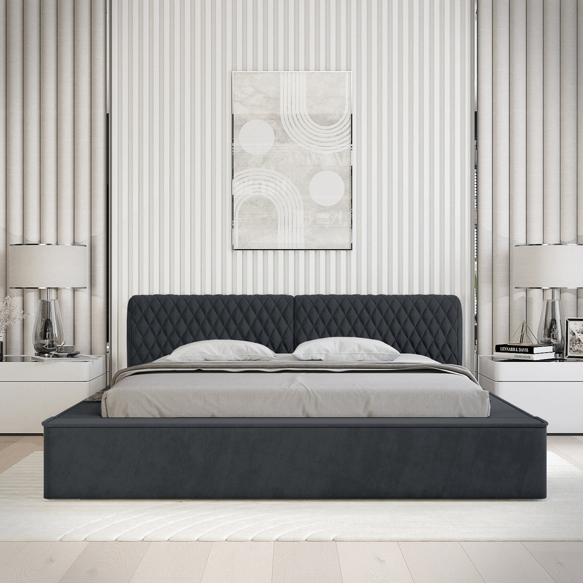 Designer Polsterbett Azzuro mit Stauraum