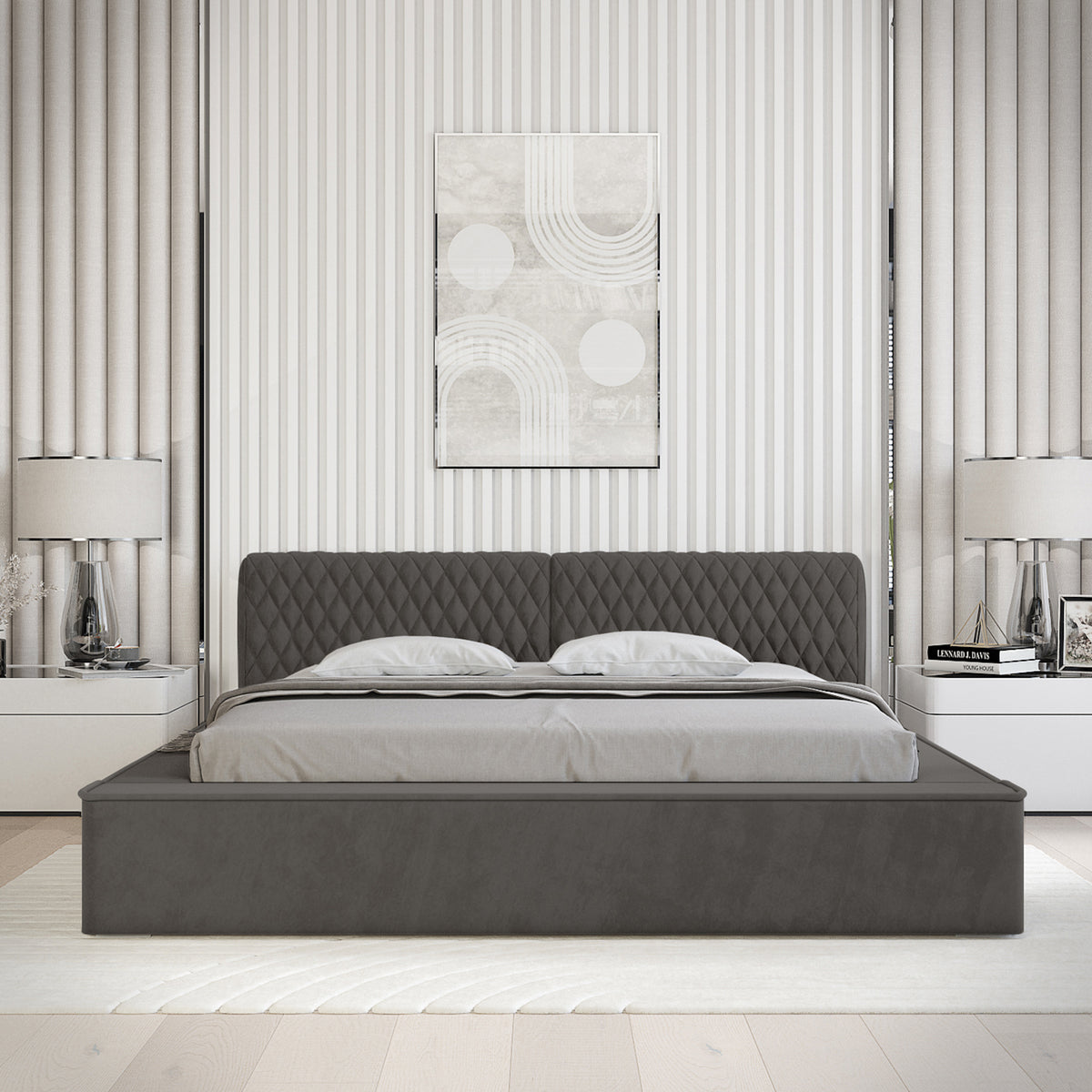 Designer Polsterbett Azzuro mit Stauraum