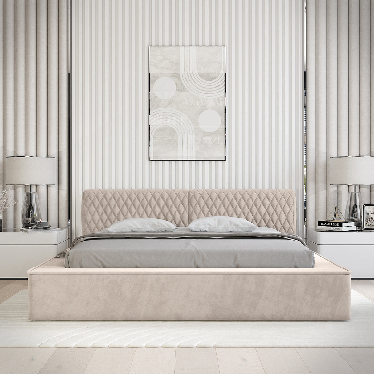 Designer Polsterbett Azzuro mit Stauraum