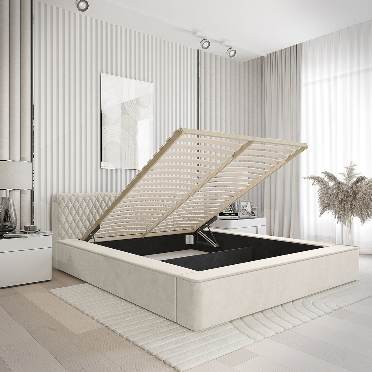 Designer Polsterbett Azzuro mit Stauraum