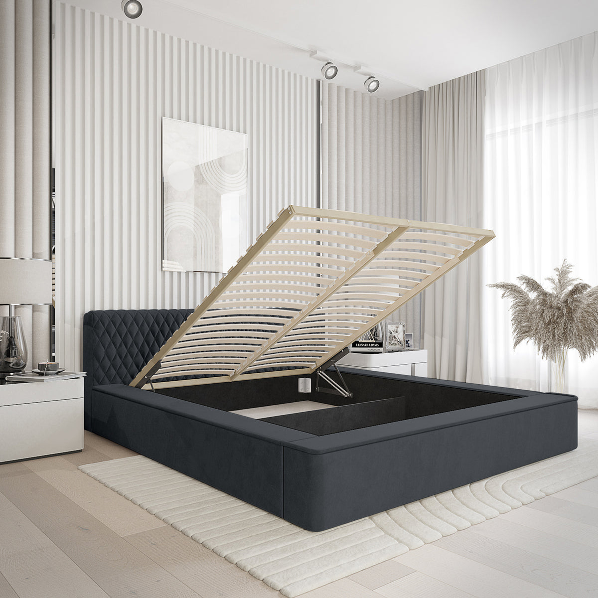 Designer Polsterbett Azzuro mit Stauraum