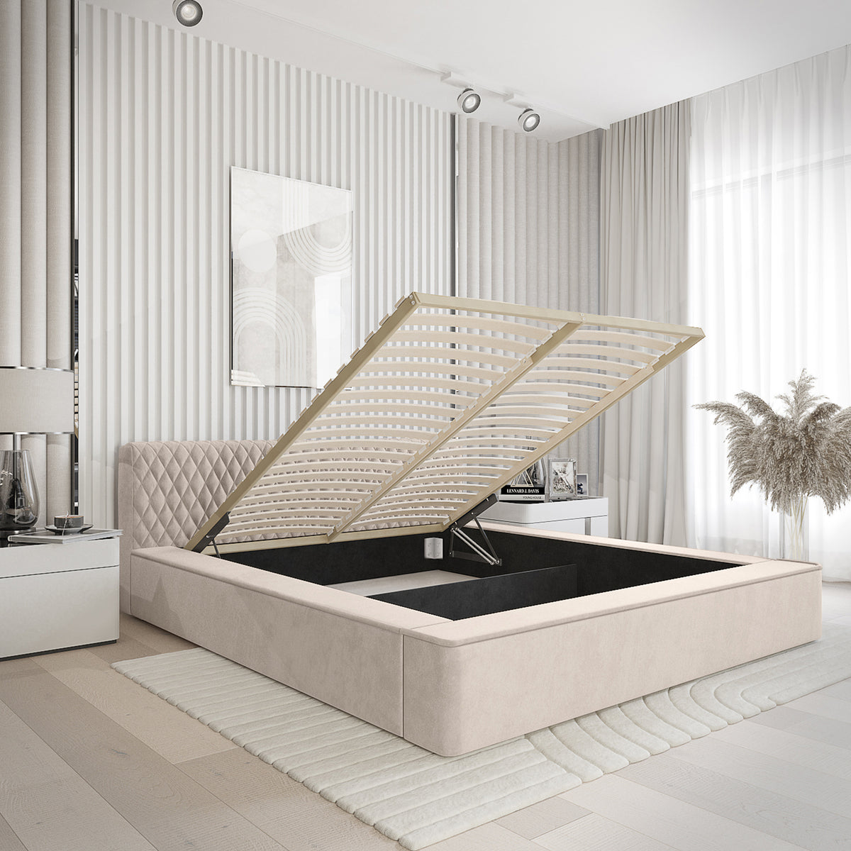 Designer Polsterbett Azzuro mit Stauraum