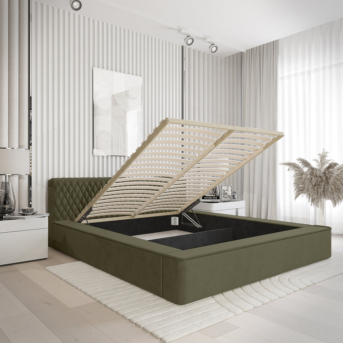 Designer Polsterbett Azzuro mit Stauraum