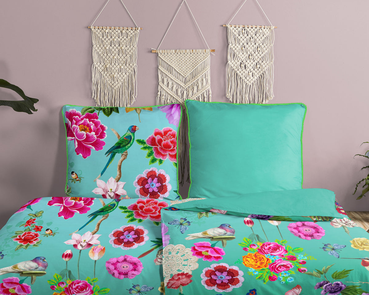 Glück Percale Duvet Cover "Suzy" - Aqua - Rits