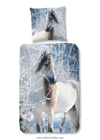 Guten Morgen Flanellen Children's Cupbed Cover "White Horse" - Multi - Rits