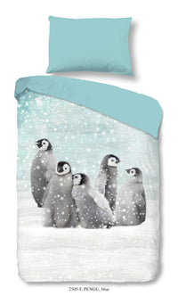 Guten Morgen Flanellen Duvet Cover "Pengu" - Blau - Rits