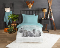Guten Morgen Flanellen Duvet Cover "Pengu" - Blau - Rits