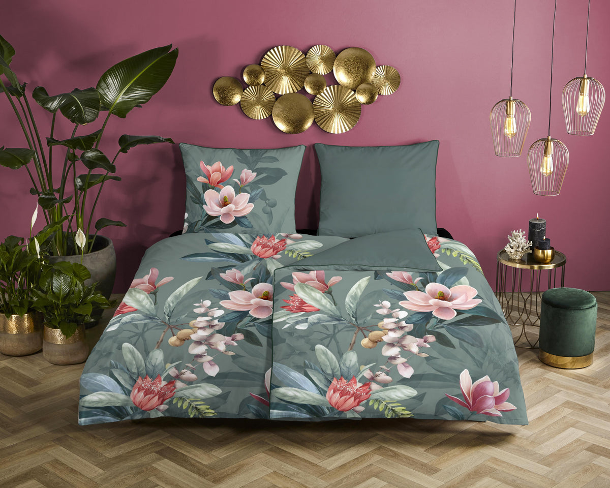 Descanso Satin Duvet Cover "Parler" - Grün - Rits