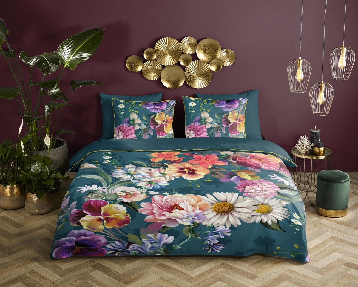 Descanso Satin Bettdecke "Novara" - Benzin - Dubbele instopflap
