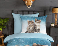 Good Morning Kinder-Flanellbettwäsche „Familie“ – mit süßen Katzenmotiven in Blau
