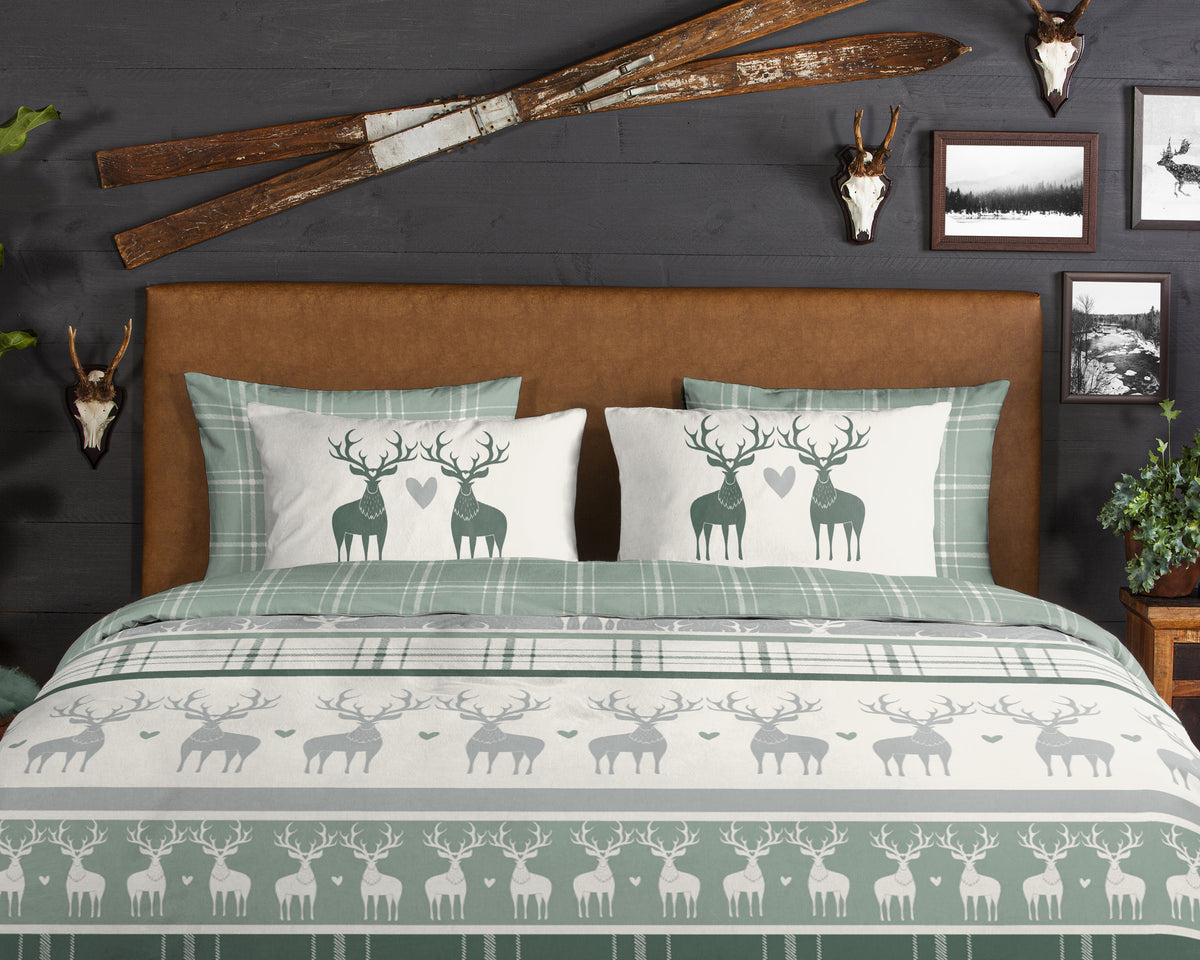 Guten Morgen Flanellen Duvet Cover "Bjirk" - Grün - Dubbele instopflap
