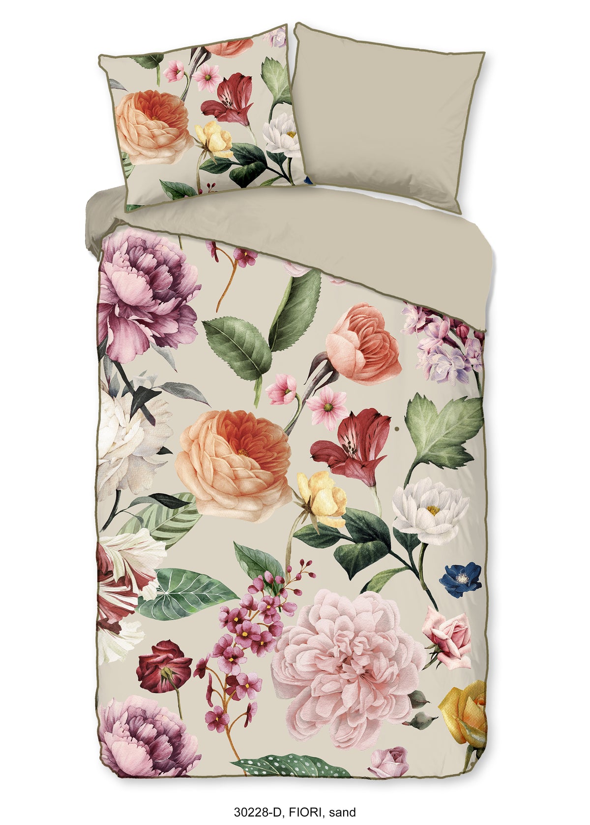 Descanso Satin Bettdecke "Fiori" - Sand - Dubbele instopflap