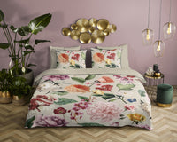 Descanso Satin Bettdecke "Fiori" - Sand - Dubbele instopflap
