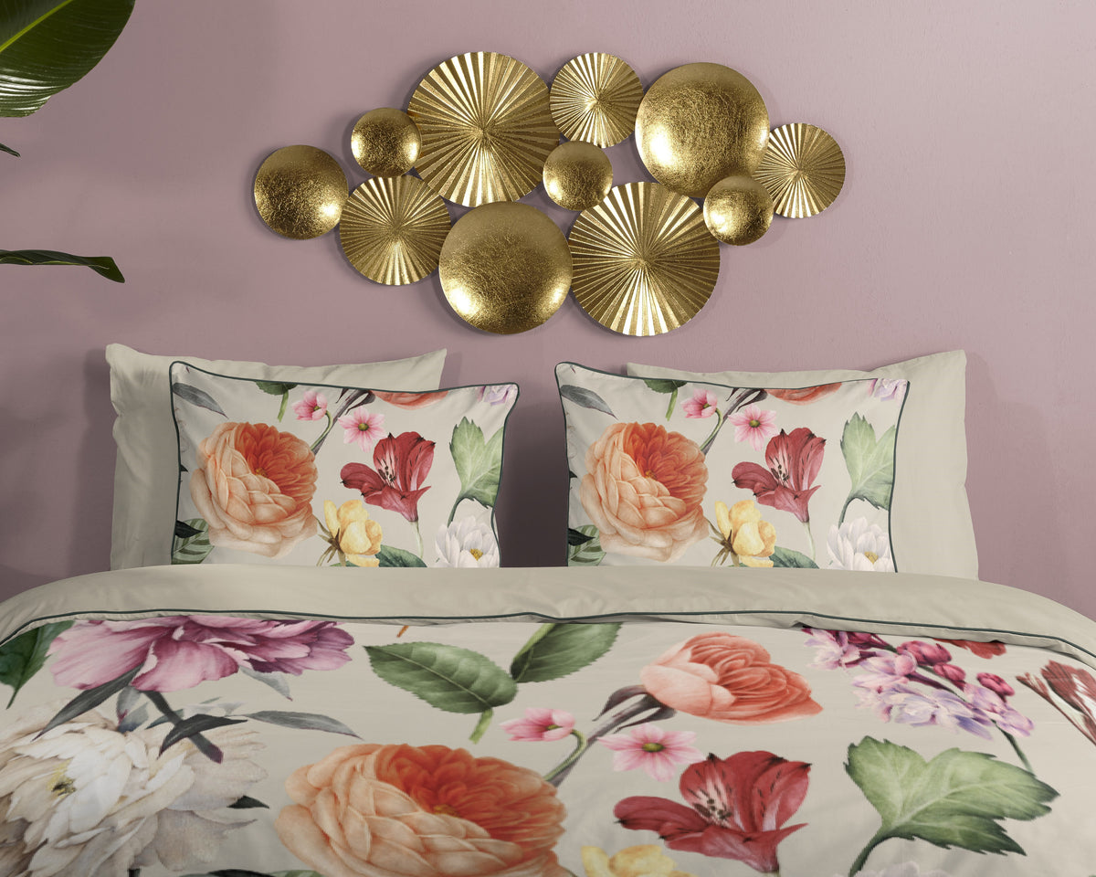 Descanso Satin Bettdecke "Fiori" - Sand - Dubbele instopflap