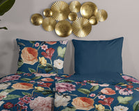 Descanso Satin Duvet Cover "Fiori" - Blau - Rits