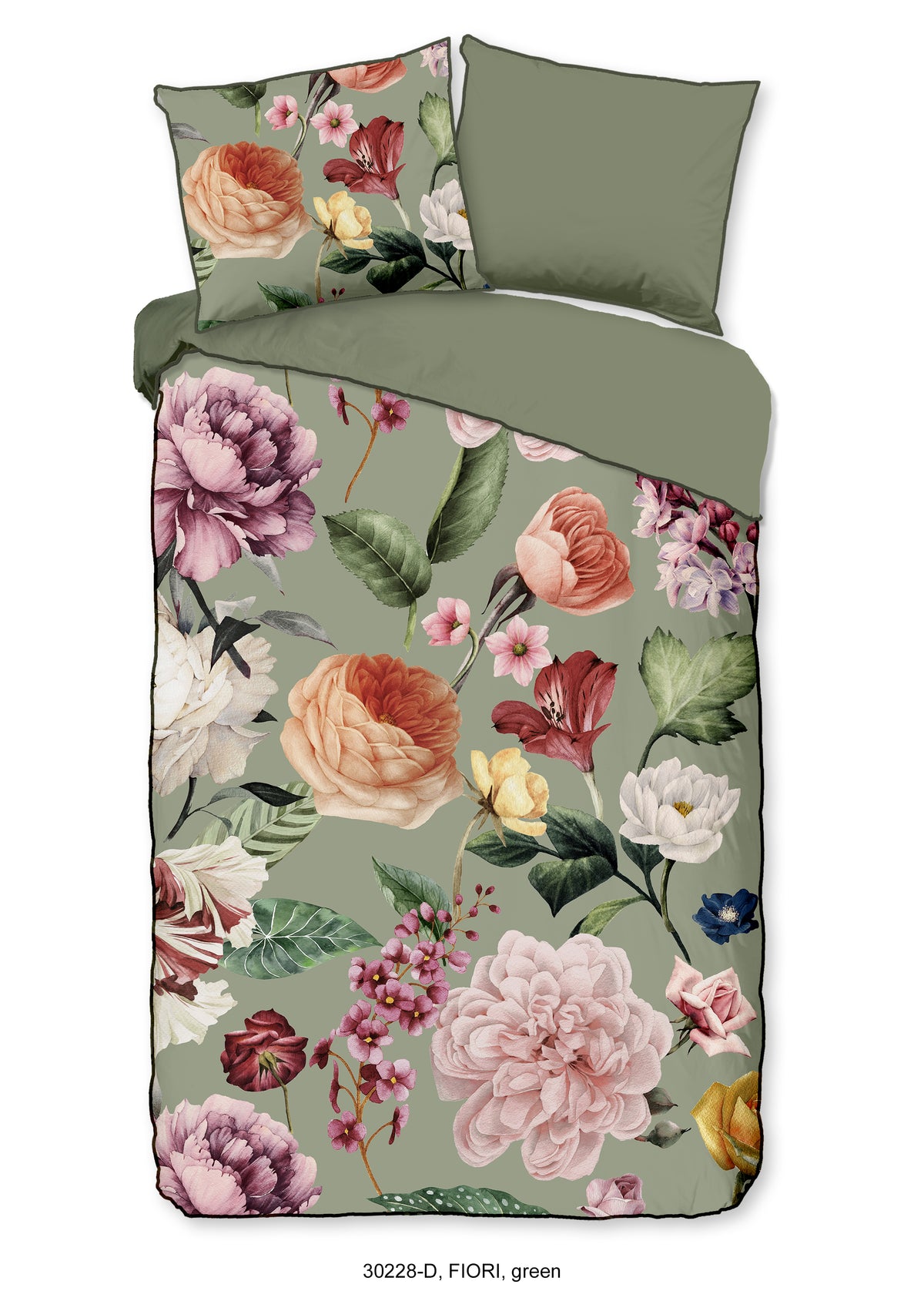 Descanso Satin Bettdecke "Fiori" - Grün - Dubbele instopflap