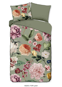 Descanso Satin Bettdecke "Fiori" - Grün - Dubbele instopflap