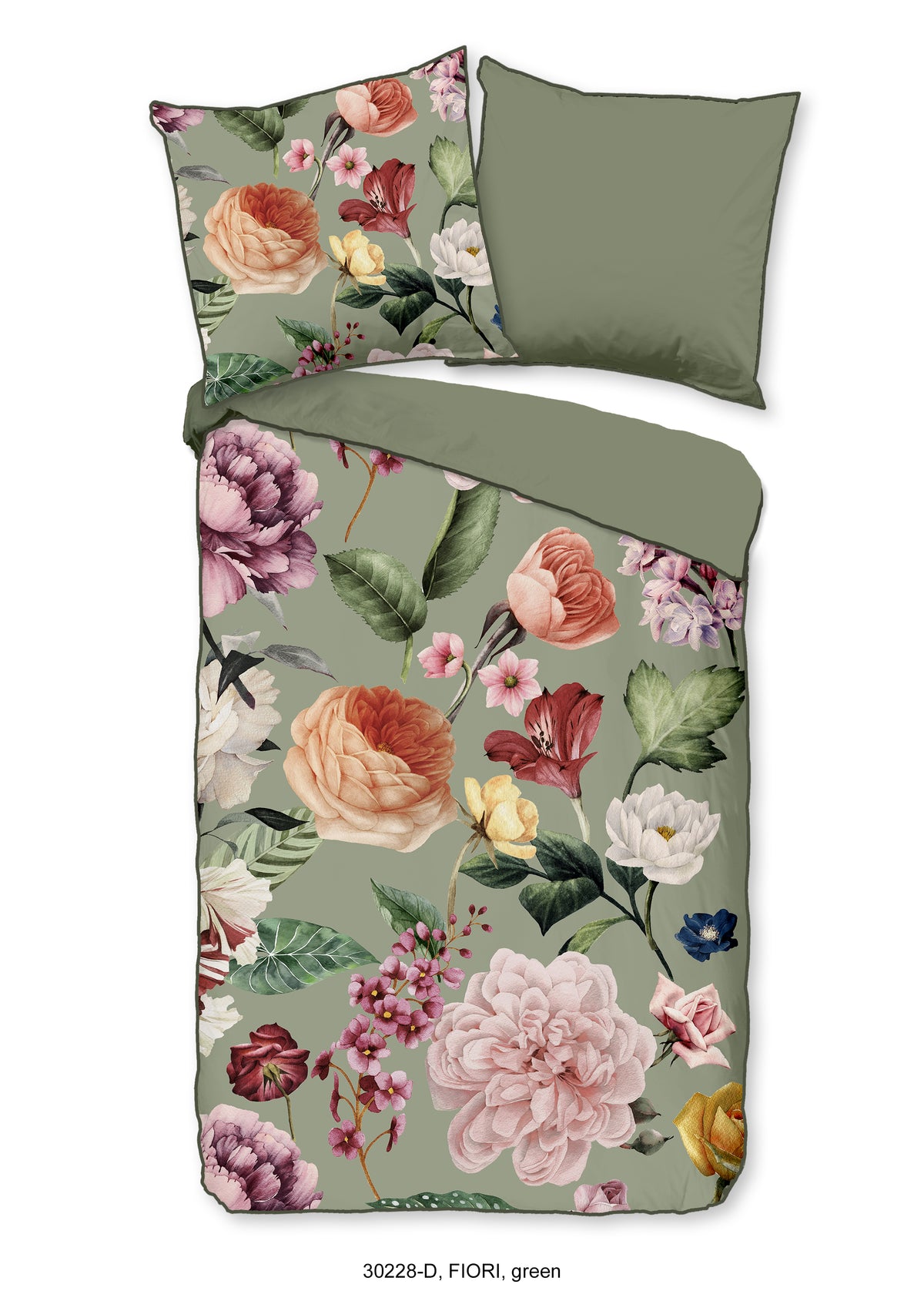 Descanso Satin Bettdecke "Fiori" - Grün - Rits