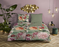 Descanso Satin Bettdecke "Fiori" - Grün - Rits
