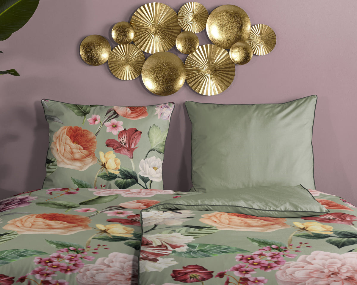 Descanso Satin Bettdecke "Fiori" - Grün - Rits
