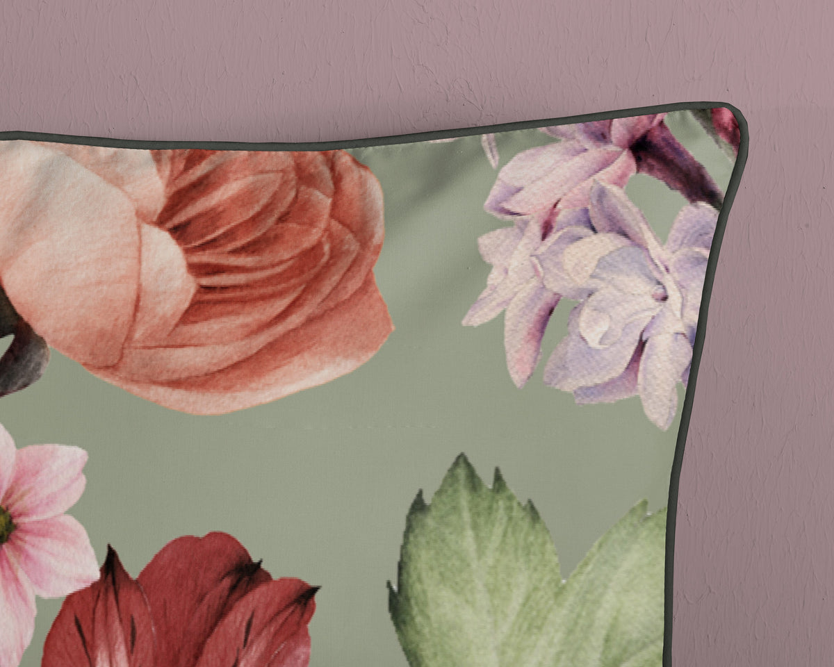 Descanso Satin Bettdecke "Fiori" - Grün - Rits