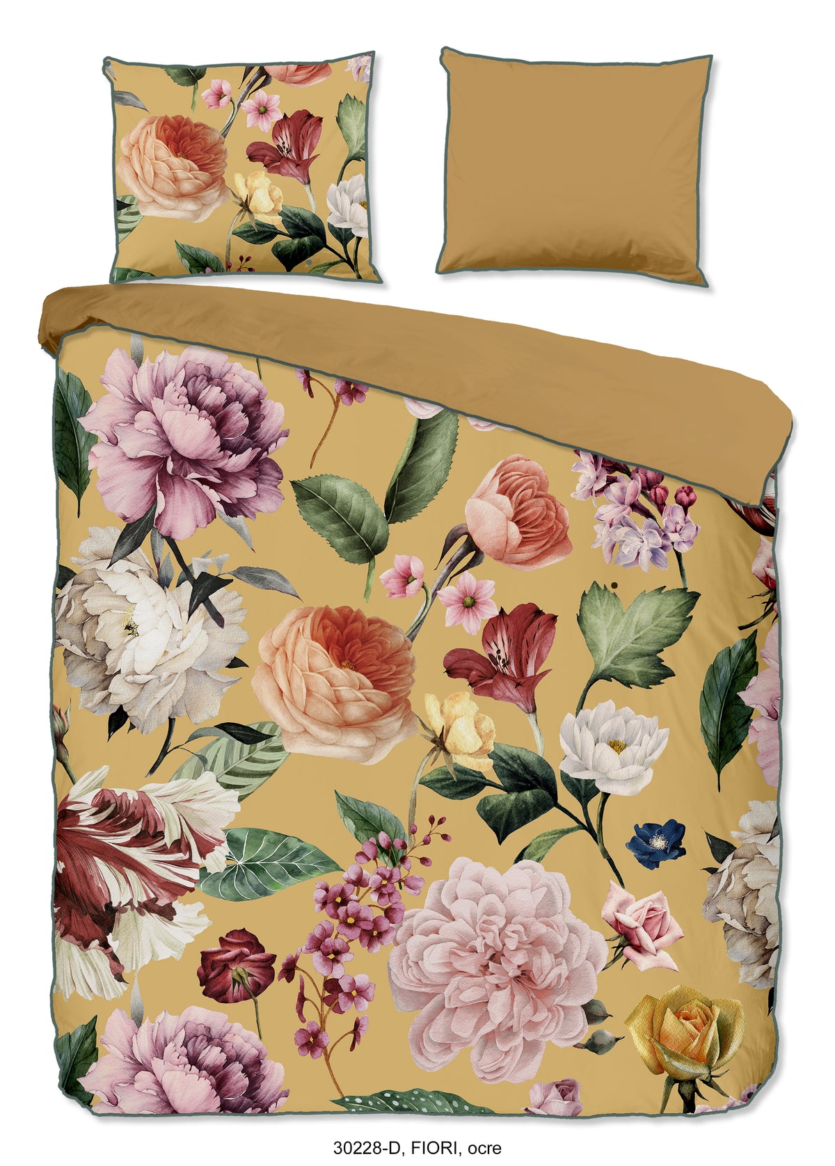 Descanso Satin Duvet Cover "Fiori" - Oker - Dubbele instopflap