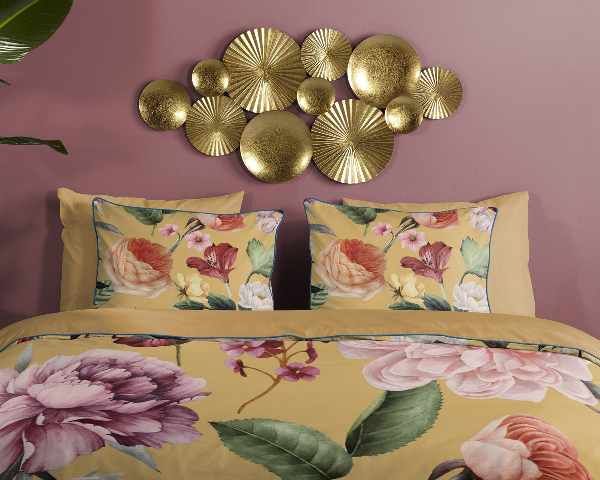Descanso Satin Duvet Cover "Fiori" - Oker - Dubbele instopflap