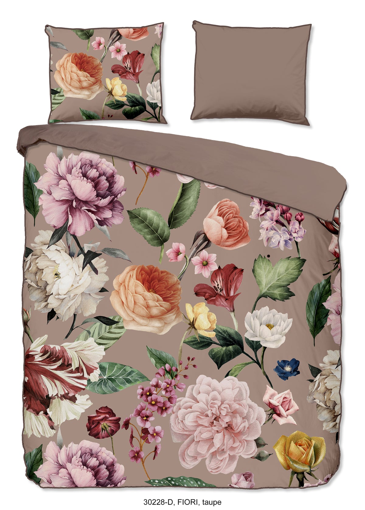 Descanso Satin Duvet Cover "Fiori" - Taupe - Dubbele instopflap