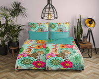 HIP Satin-Bettwäsche „Ximena“ – Blumen & Tiere in lebendigem Multicolor