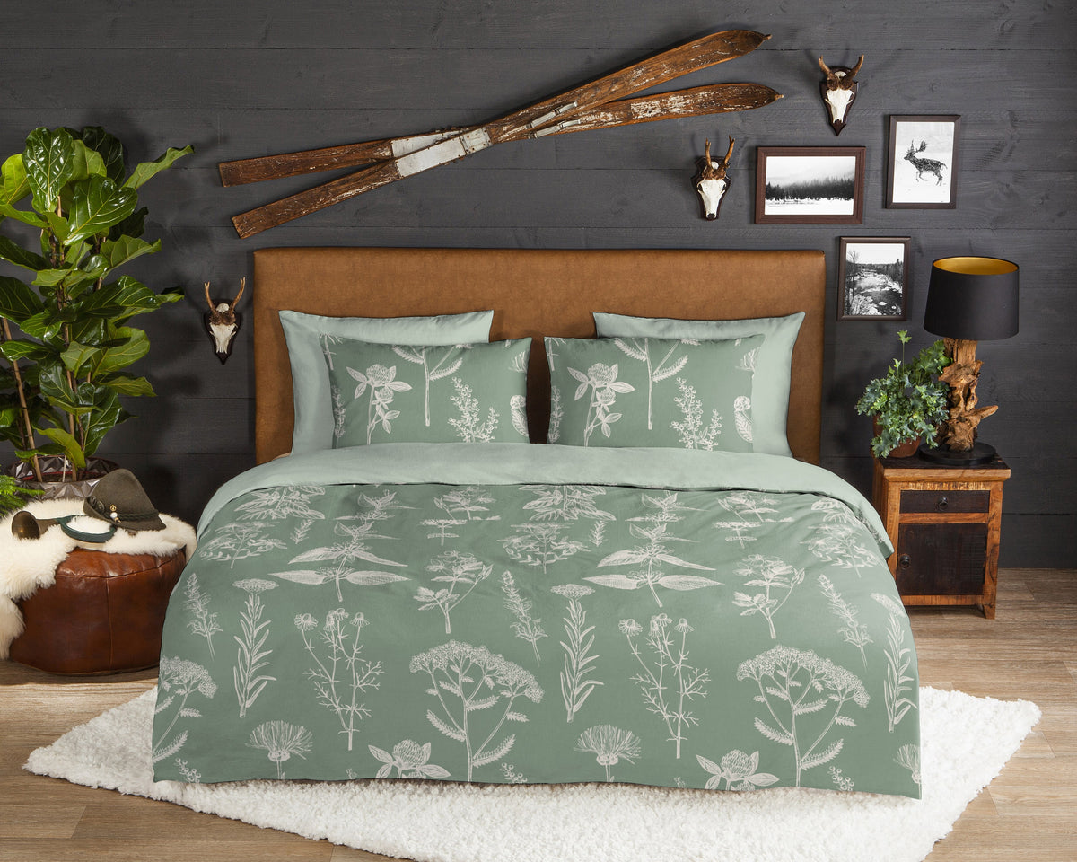 Guten Morgen Flanellen Duvet Cover "Kräuter" - grün - Dubbele instopflap