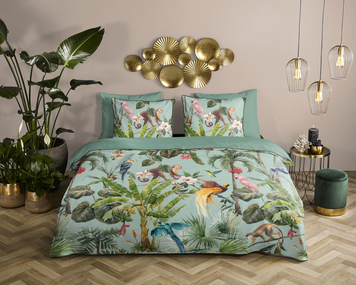 Descanso Satin Bettdecke "Ignadi" - grün - Dubbele instopflap