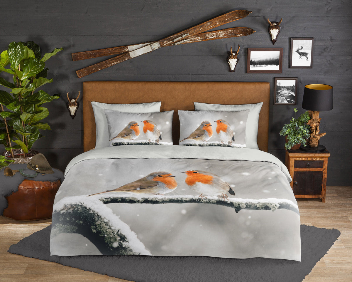 Guten Morgen Flanellen Duvet Cover "Greets" - Grau - Dubbele instopflap