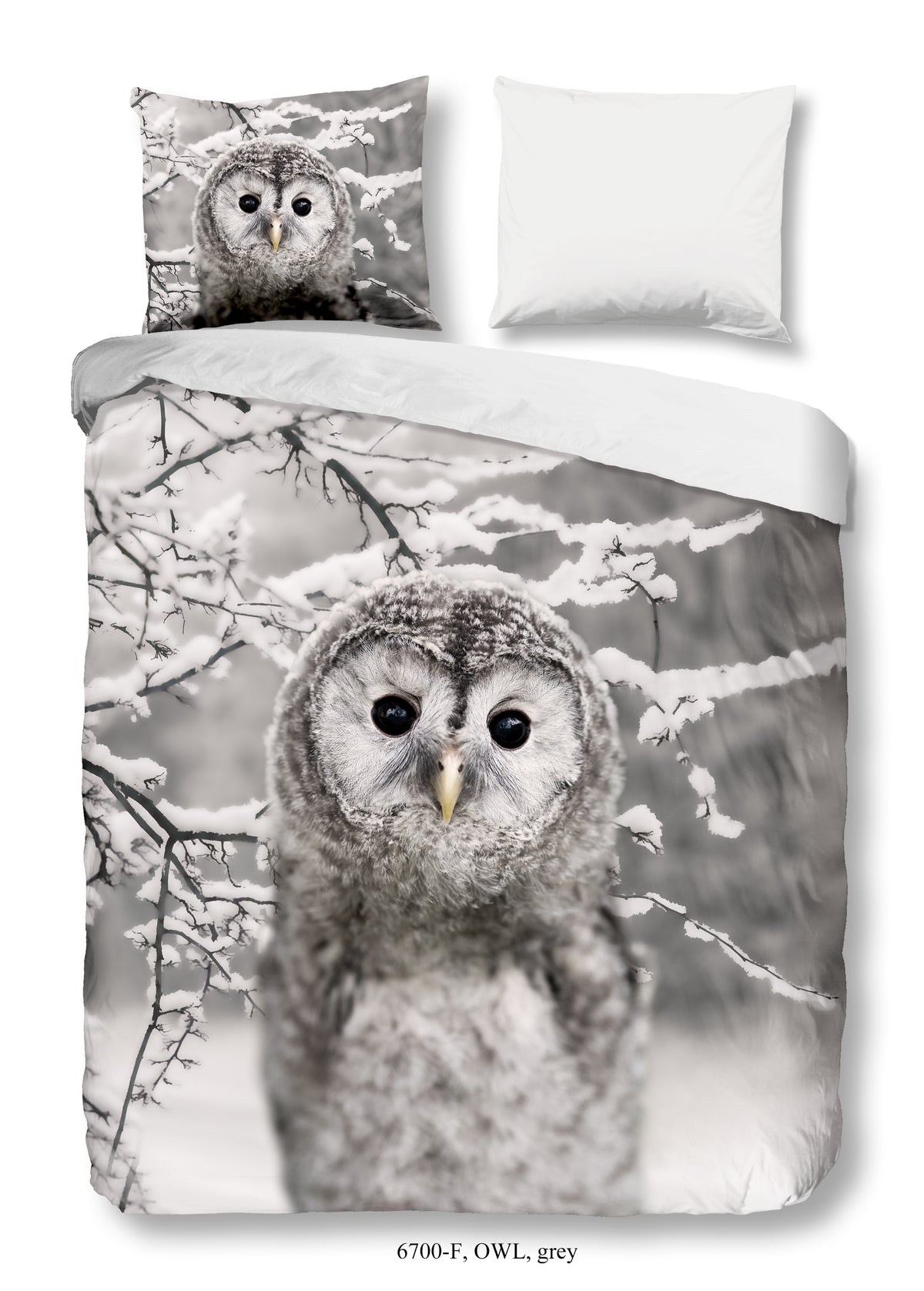 Guten Morgen Flanelled Bettbedeckung "Owl" - grau - Dubbele instopflap