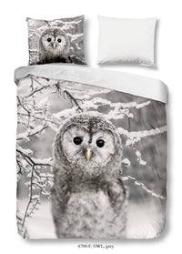 Guten Morgen Flanelled Bettbedeckung "Owl" - grau - Dubbele instopflap