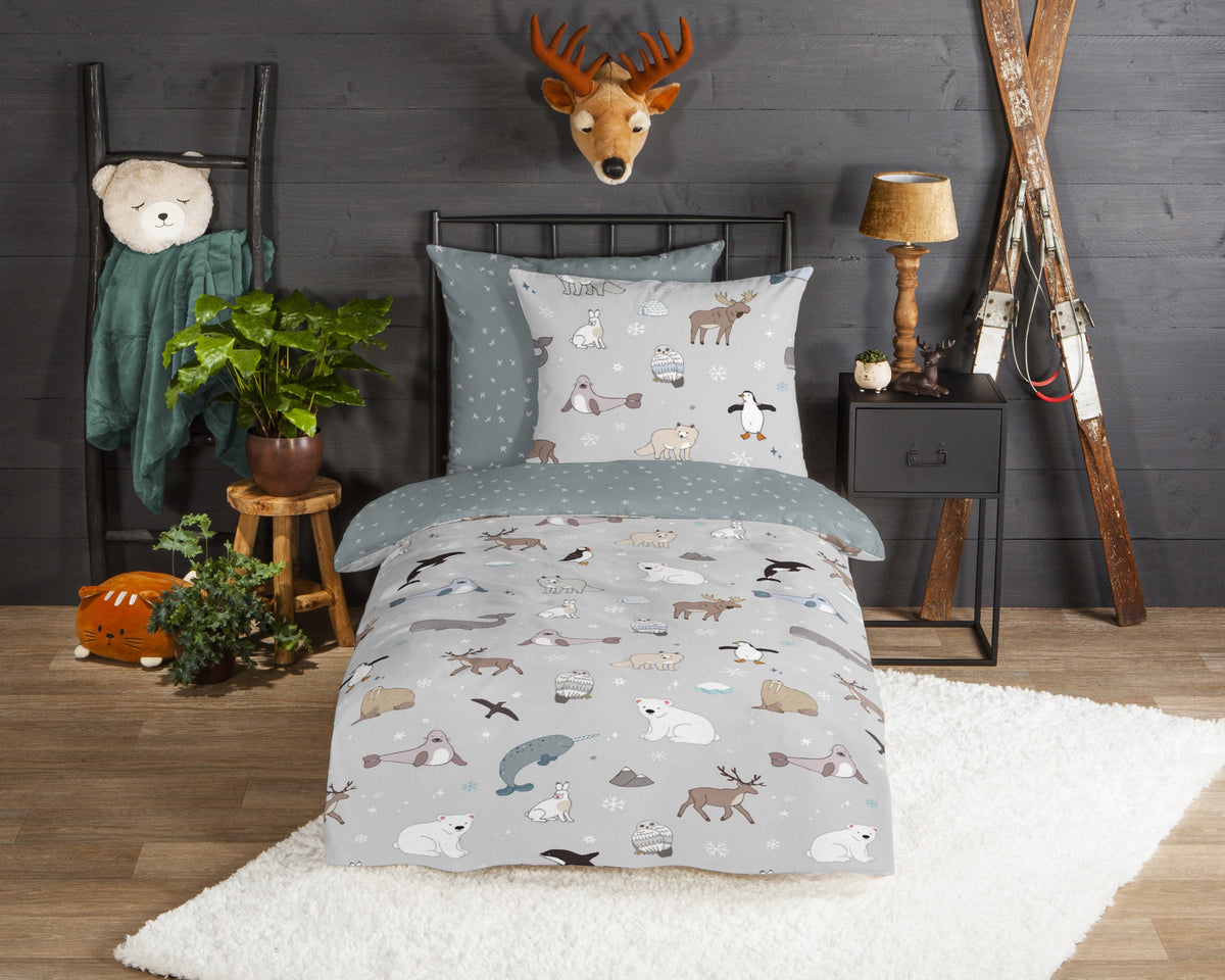 Guten Morgen Flanellen Children's Cupbed Cover "Arctic" - Grau - Rits