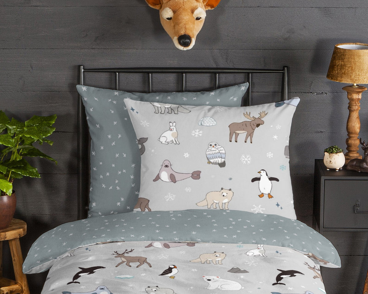 Guten Morgen Flanellen Children's Cupbed Cover "Arctic" - Grau - Rits