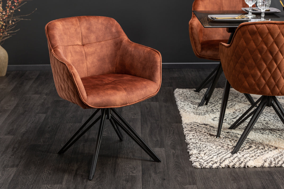 Rotating design chair Utopia velvet retro style decorative quilting armrests