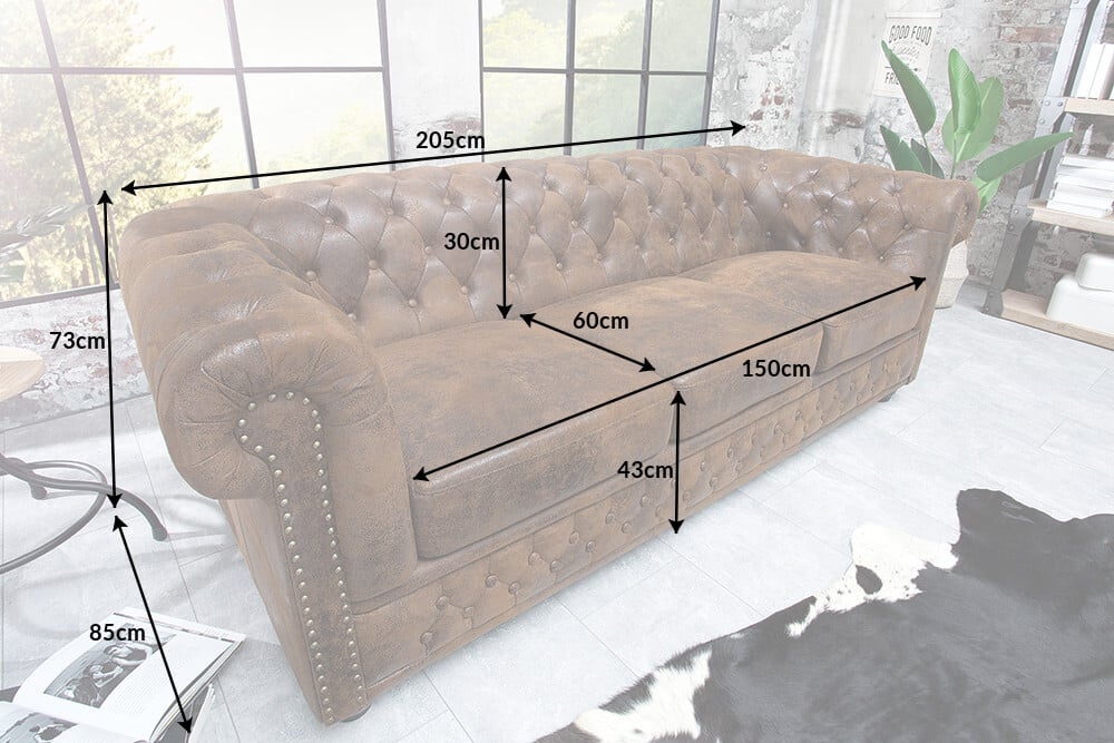 Design 3er Sofa CHESTERFIELD 200cm antik Federkern 3-Sitzer Loungesofa