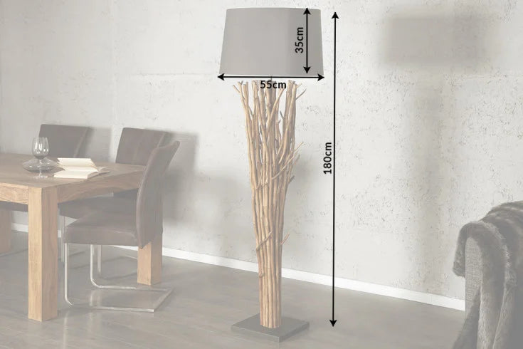 EUPHORIA Design Treibholz Stehlampe 180cm grau mit Leinenschirm