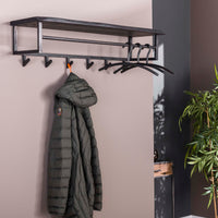 Garderobe Yucon Hutablage 6 Haken / Massive Akazie schwarz