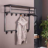 YUCON Garderobe hoch mit Hutablage 100 cm lang – Massive Akazie schwarz